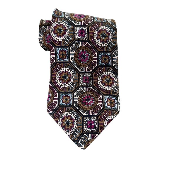 Valentino Pietro Men's Vintage Italian 100% Silk Medallion Print Tie - Picture 2 of 6